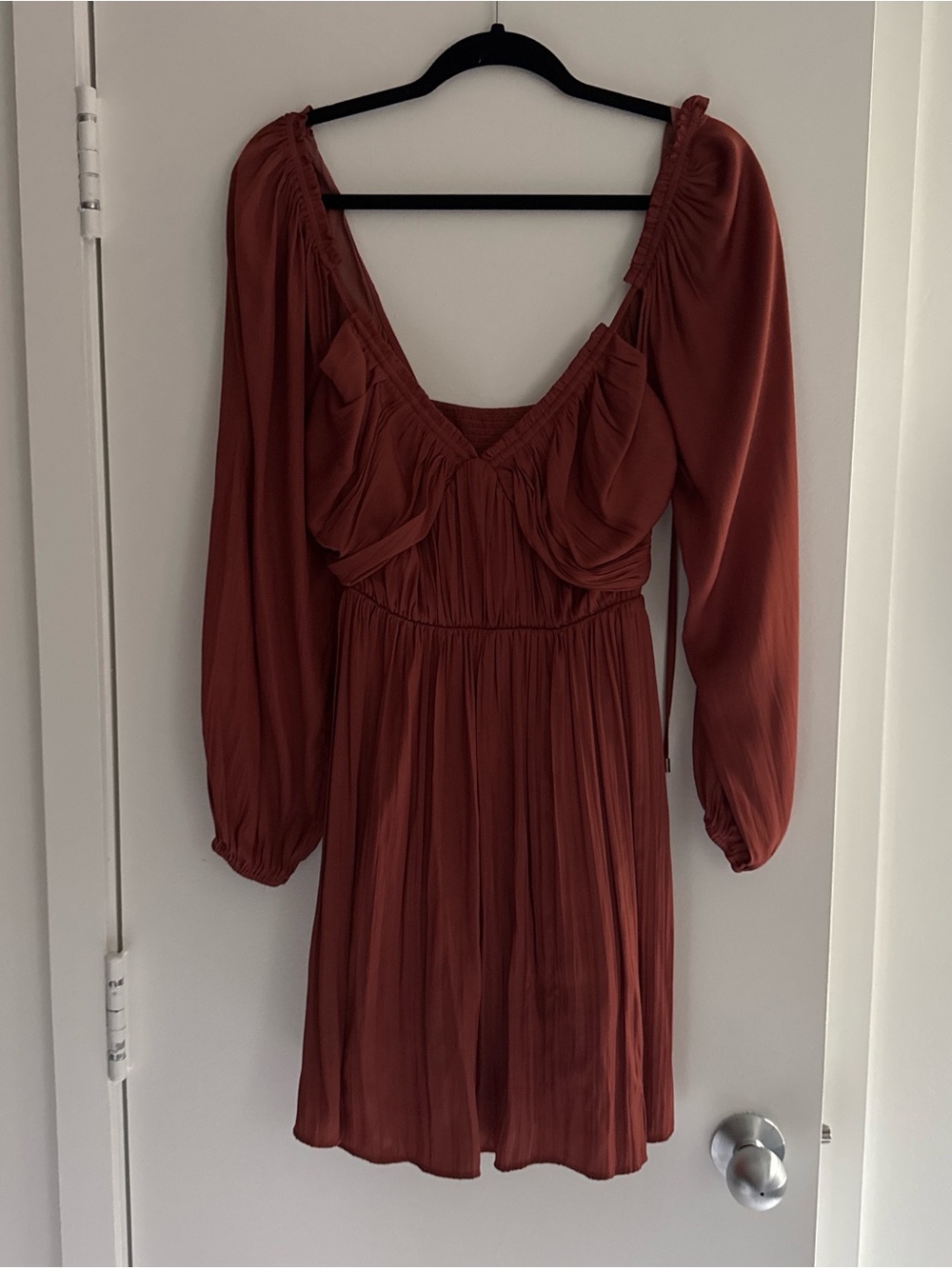Anthropologie Rust Red Long-Sleeve Mini Dress